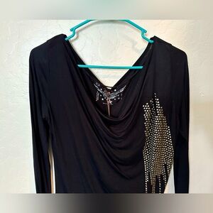 NWT Rock & Roll Cowgirl Droopy Neck Studded Blouse